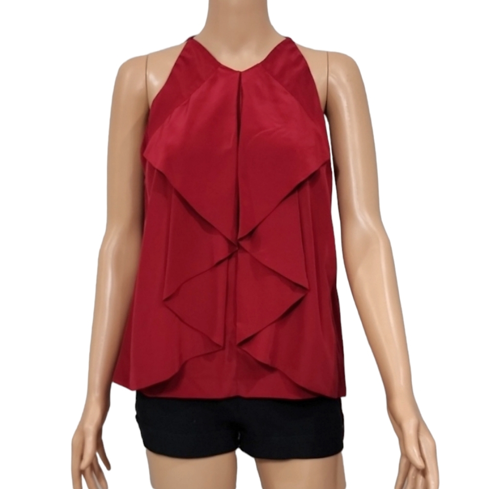Robert Rodriguez Top Blouse Womens Size 2  Red/burgundy Silk‎ Ruffle Sleeveless